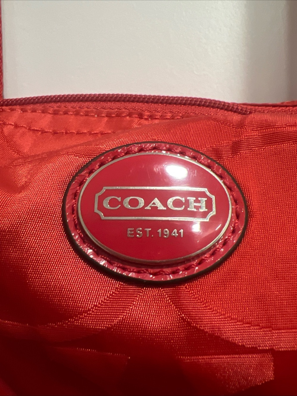 Coach Red Tote with Silver Logo Plaque